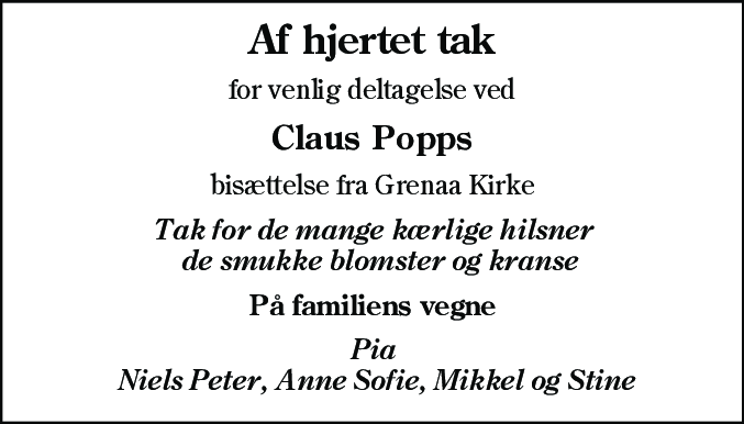 Dødsannonce for Claus Henrik Popp