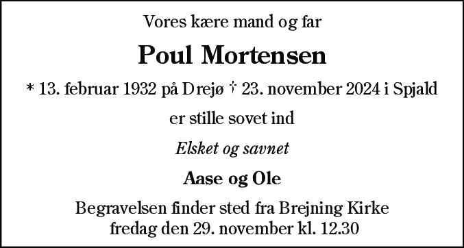 Dødsannonce for Poul Mortensen