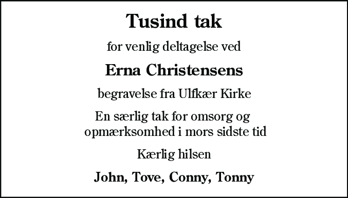 Dødsannonce for Erna Christensen