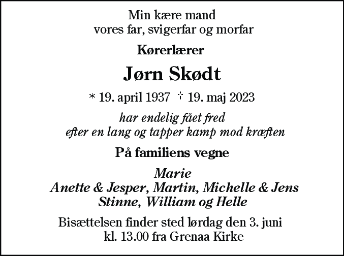 Dødsannonce for Jørn Skødt
