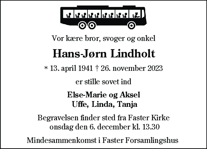 Dødsannonce for Hans-Jørn Lindholt