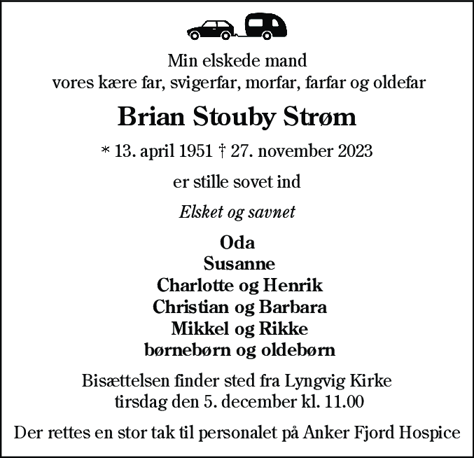 Dødsannonce for Brian Stouby Strøm