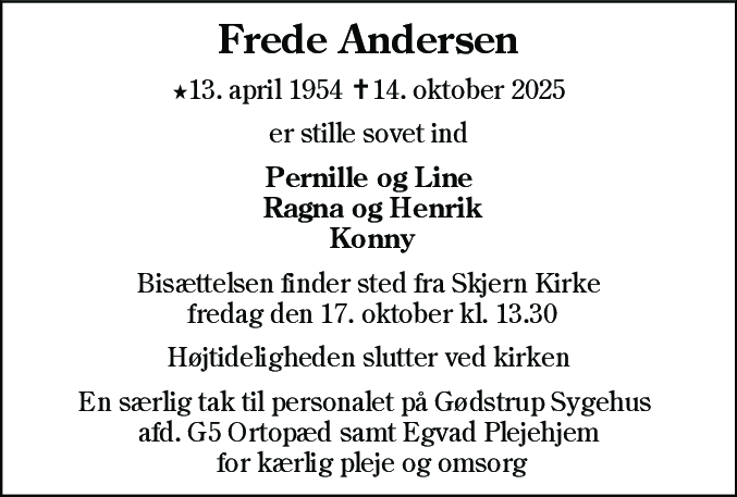 Dødsannonce for Frede Andersen