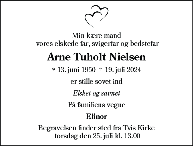 Dødsannonce for Arne Tuholt Nielsen