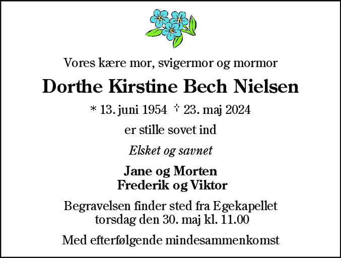 Dødsannonce for Dorthe Kirstine Bech Nielsen