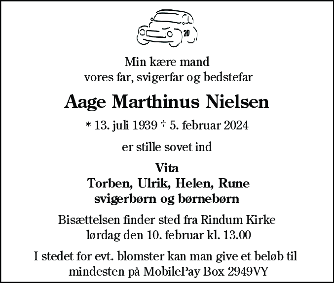 Dødsannonce for Aage Marthinus Nielsen