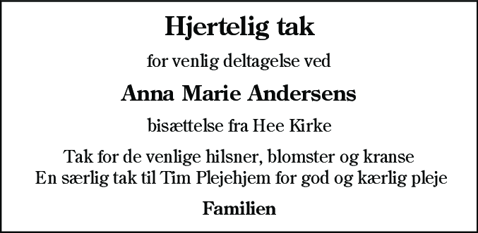 Dødsannonce for Anna Marie Andersen