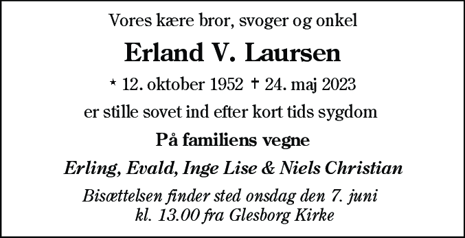 Dødsannonce for Erland Villiam Laursen