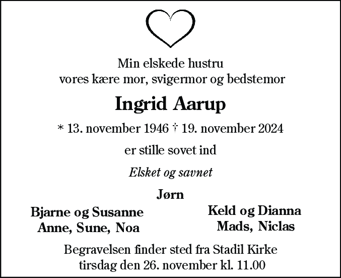Dødsannonce for Ingrid Aarup