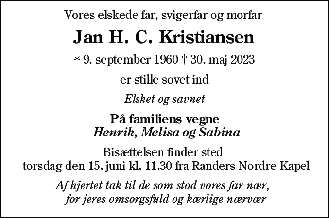 Dødsannonce for Jan Hvornum Christensen Kristiansen