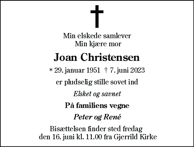Dødsannonce for Joan Christensen