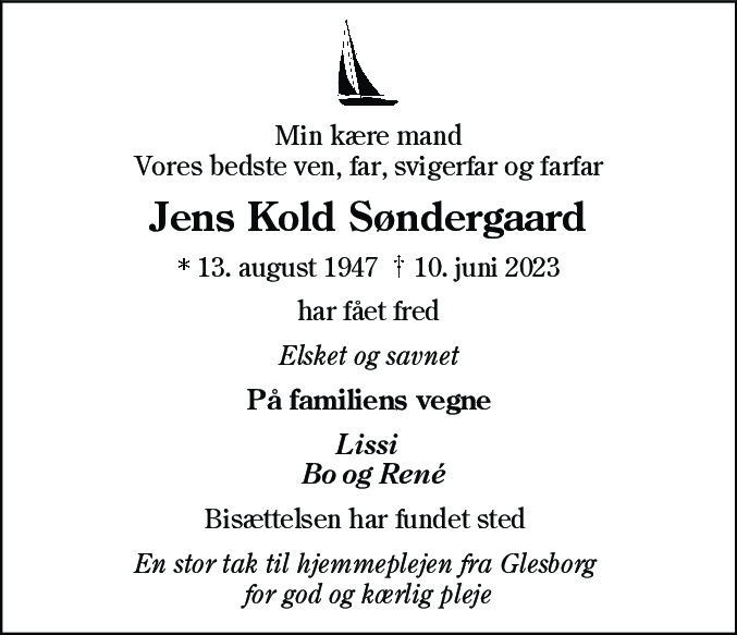 Dødsannonce for Jens Kold Søndergaard