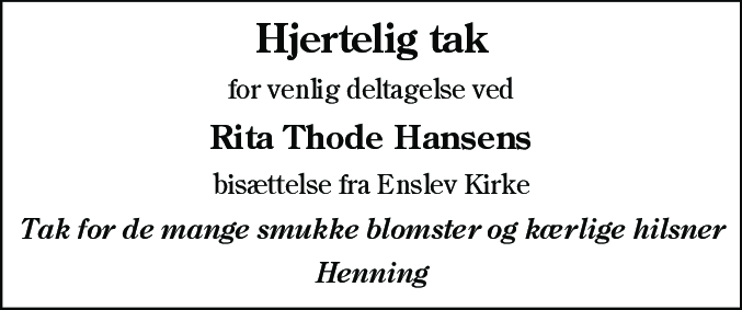 Dødsannonce for Rita Thode Hansen