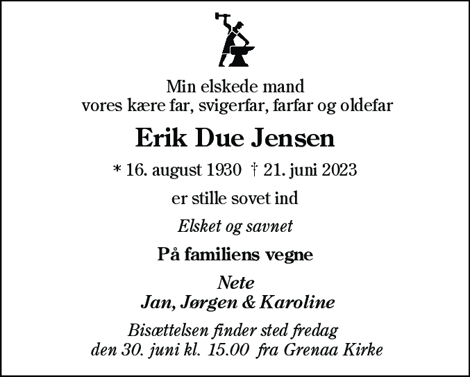 Dødsannonce for Troels Erik Due Jensen