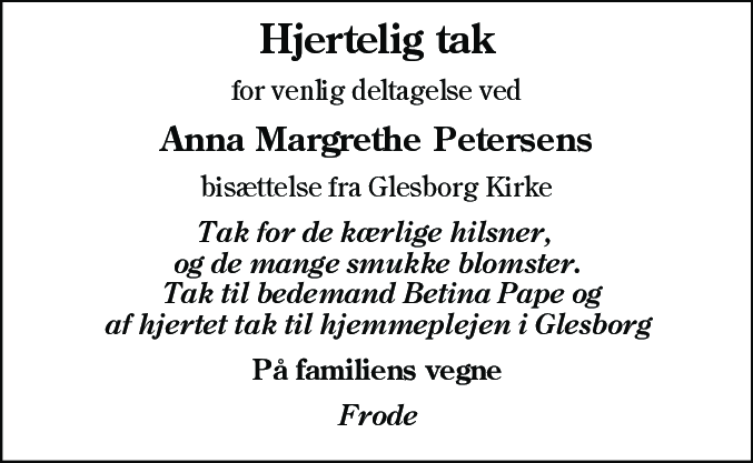 Dødsannonce for Anna Margrethe Petersen