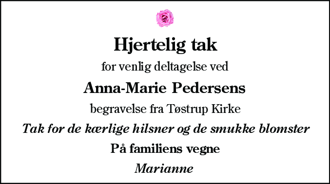 Dødsannonce for Anna-Marie Pedersen