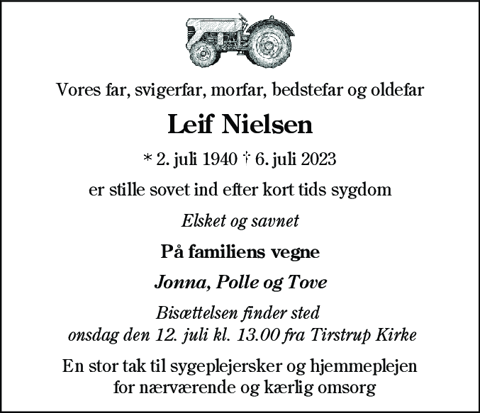 Dødsannonce for Leif Nielsen