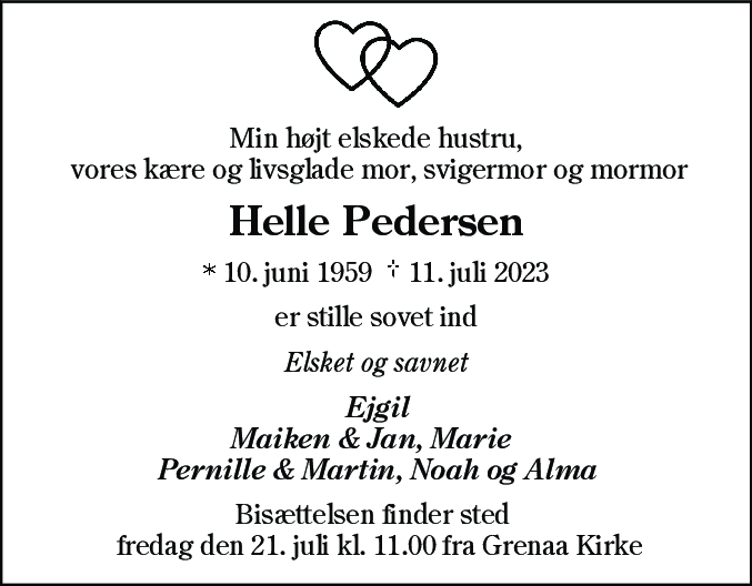 Dødsannonce for Helle Pedersen