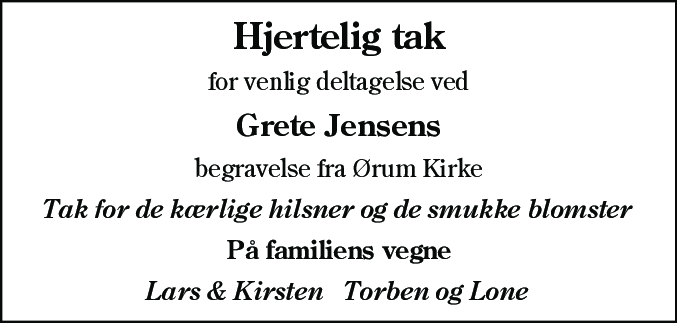 Dødsannonce for Grete Jensen