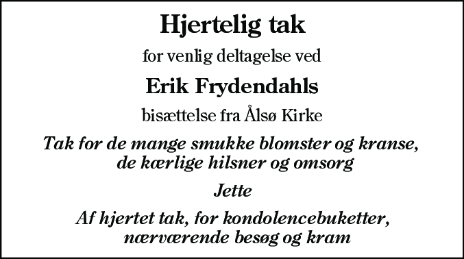 Dødsannonce for Erik Frydendahl
