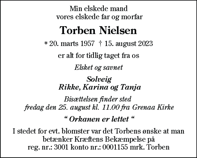 Dødsannonce for Torben Nielsen