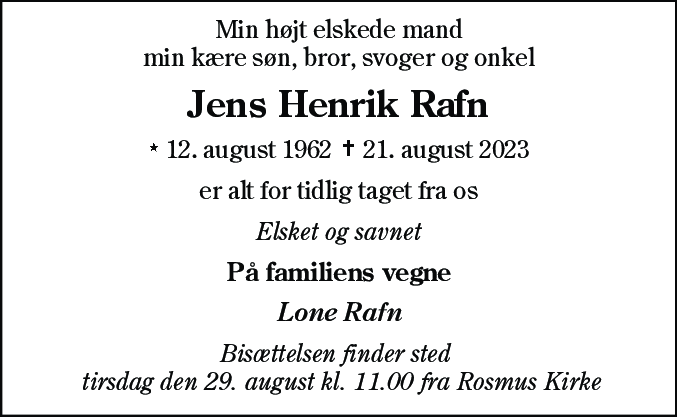 Dødsannonce for Jens Henrik Rafn