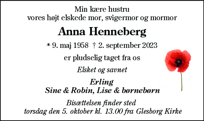 Dødsannonce for Anna Henneberg