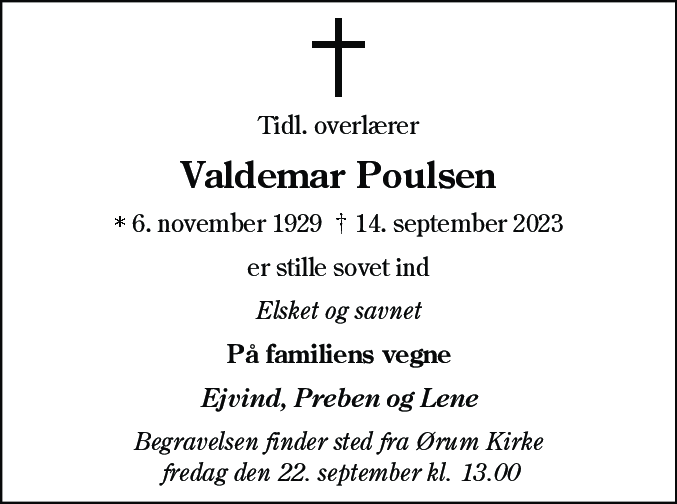 Dødsannonce for Valdemar Poulsen