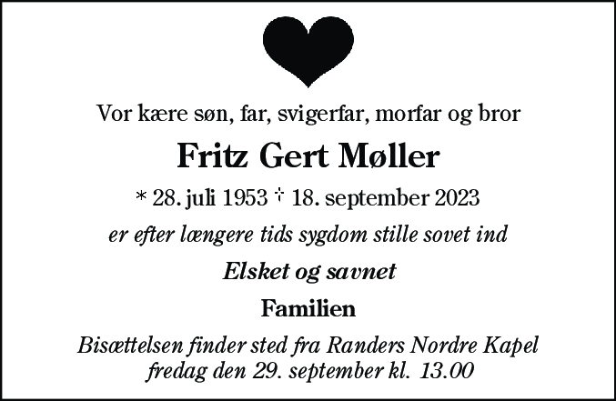 Dødsannonce for Fritz Gert Møller