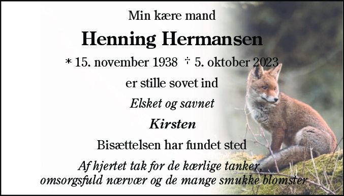 Dødsannonce for Henning Hermansen