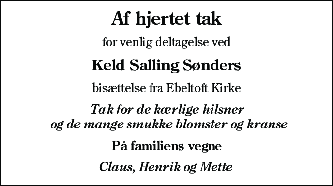 Dødsannonce for Keld Salling Sønder