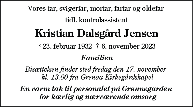Dødsannonce for Kristian Dalsgård Jensen