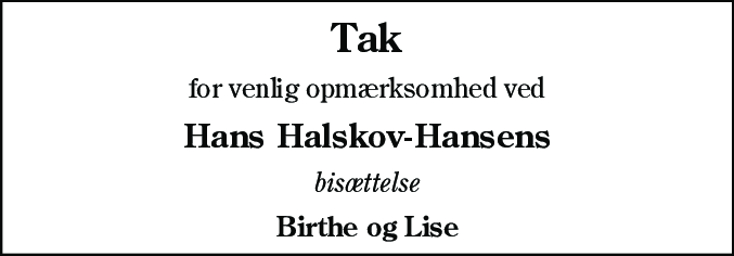 Dødsannonce for Hans Halskov-Hansen