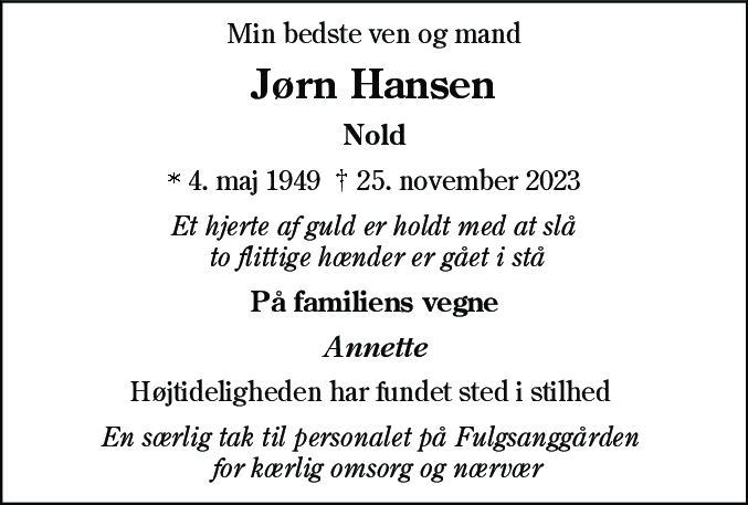 Dødsannonce for Jørn Hansen