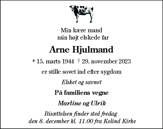 Dødsannonce for Arne Hjulmand