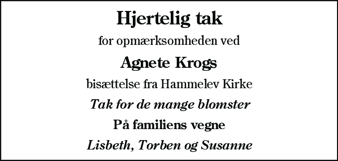 Dødsannonce for Agnete Krog