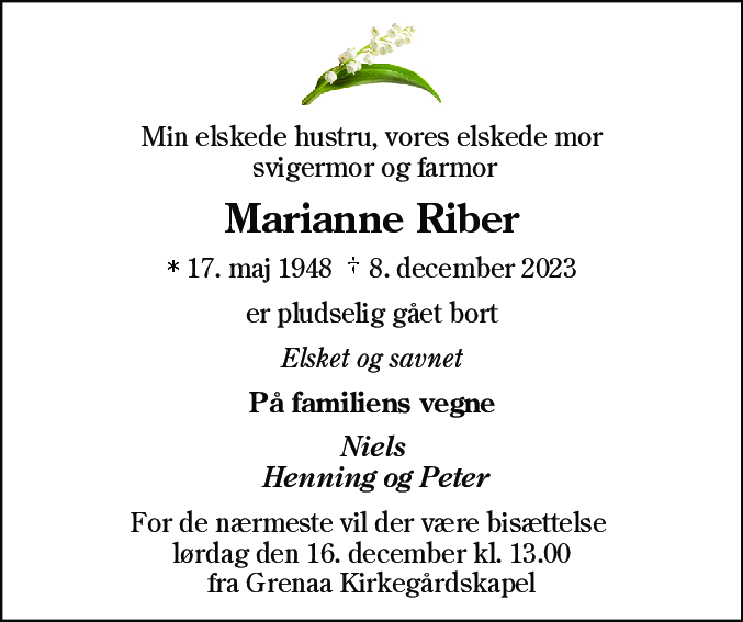 Dødsannonce for Marianne Riber