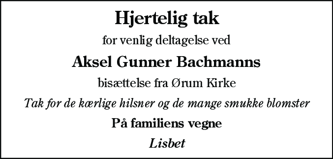 Dødsannonce for Aksel Gunner Bachmann
