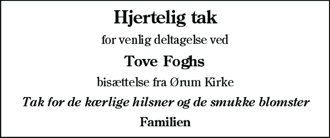 Dødsannonce for Tove Fogh