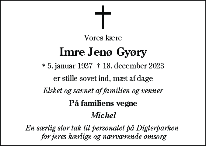 Dødsannonce for Imre Jenø Gyøry