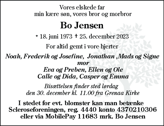 Dødsannonce for Bo Jensen