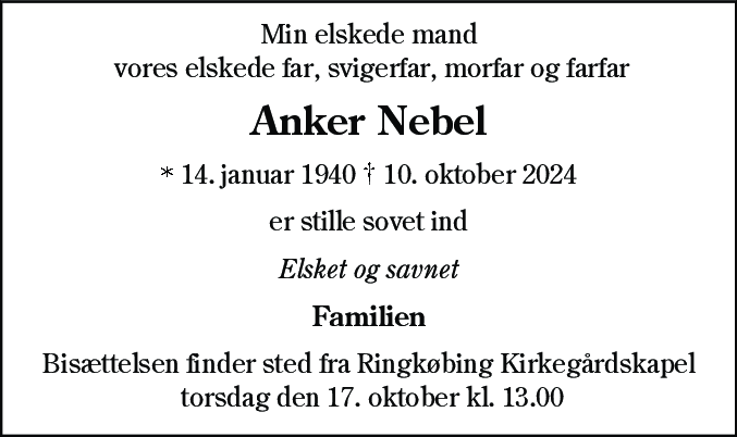 Dødsannonce for Anker Nebel