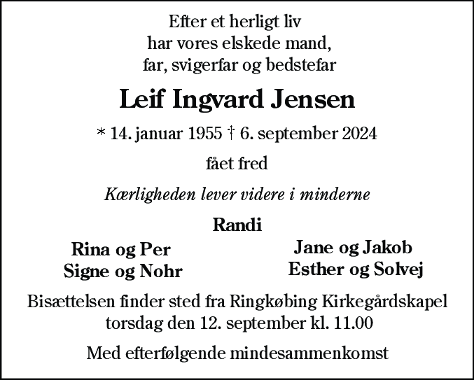 Dødsannonce for Leif Ingvard Jensen