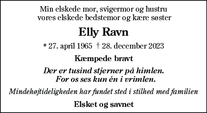 Dødsannonce for Elly Margrethe Aagesen Ravn