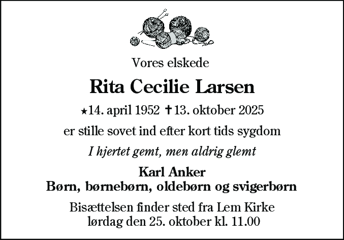 Dødsannonce for Rita Cecilie Larsen