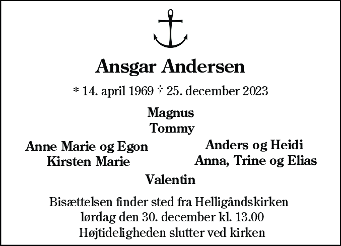 Dødsannonce for Ansgar Andersen