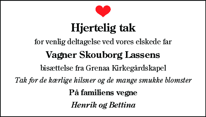 Dødsannonce for Vagner Skouborg Lassen