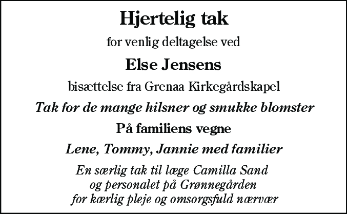 Dødsannonce for Else Jensen
