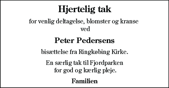 Dødsannonce for Peter Pedersen