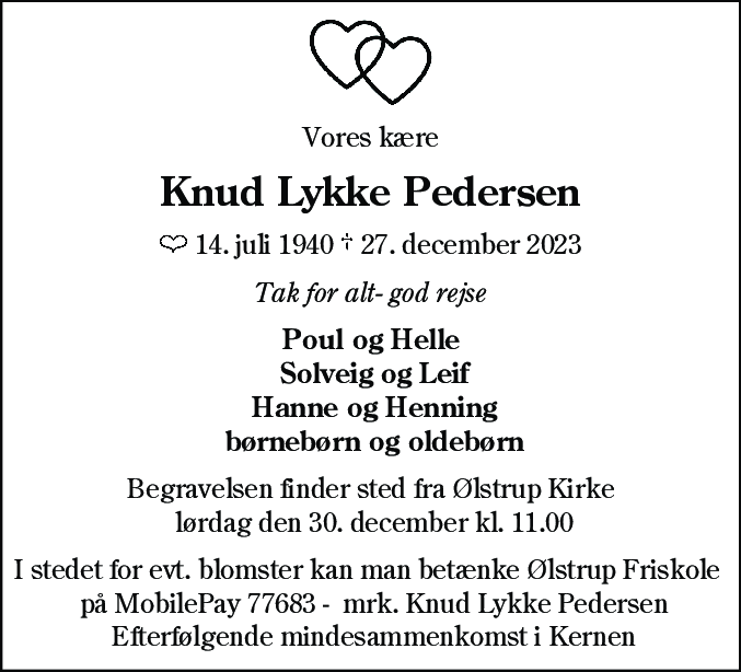 Dødsannonce for Knud Lykke Pedersen